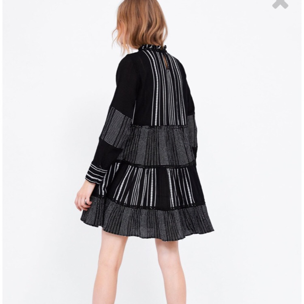 ZARA Black white embroidered dress boho